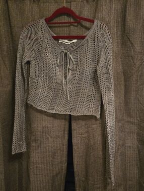 silence + noise Gray Crochet Tie-Front Crop Top